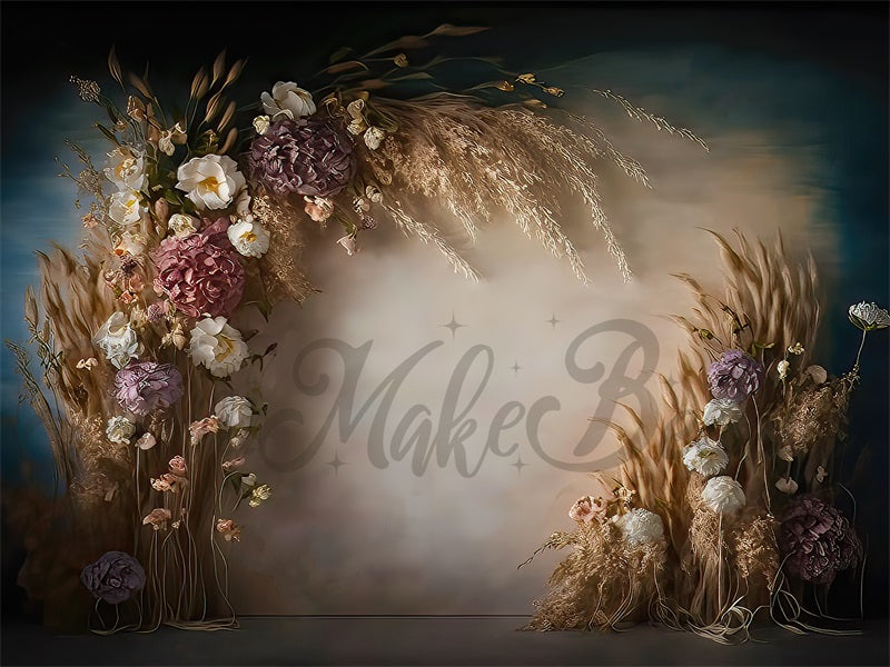 Kate Boho Dried Floral Backdrop Painterly Fine Art Designed by Mini MakeBelieve - Kate Backdrop AU