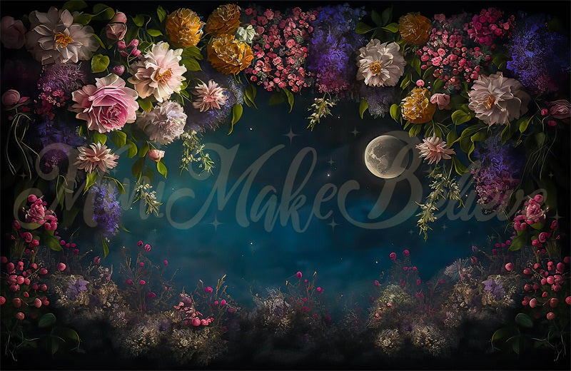 Kate Moon Night Interior Floral Backdrop Painterly Fine Art Designed by Mini MakeBelieve - Kate Backdrop AU