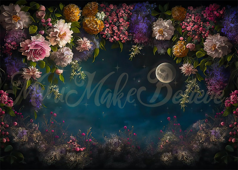 Kate Moon Night Interior Floral Backdrop Painterly Fine Art Designed by Mini MakeBelieve - Kate Backdrop AU