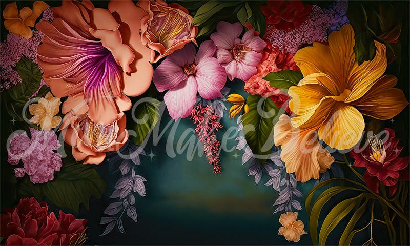 Kate Summer Floral Arch Backdrop Painterly Fine Art Tropical Designed by Mini MakeBelieve - Kate Backdrop AU