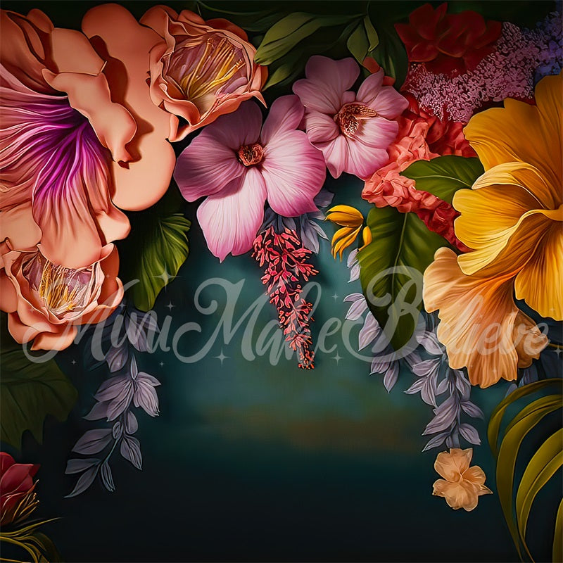 Kate Summer Floral Arch Backdrop Painterly Fine Art Tropical Designed by Mini MakeBelieve - Kate Backdrop AU