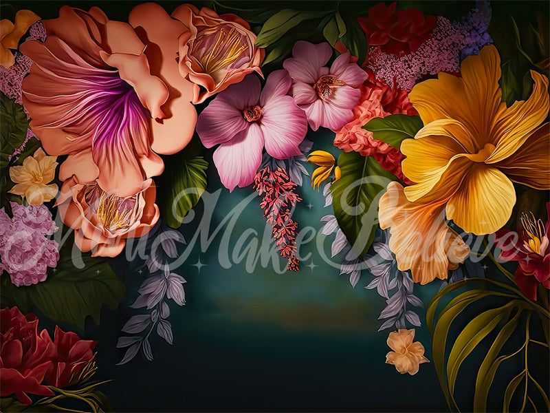 Kate Summer Floral Arch Backdrop Painterly Fine Art Tropical Designed by Mini MakeBelieve - Kate Backdrop AU