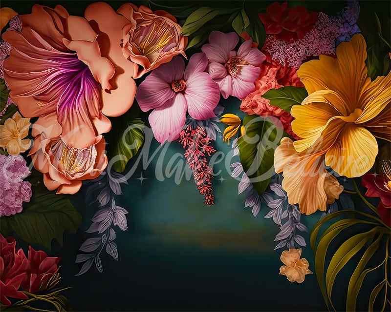 Kate Summer Floral Arch Backdrop Painterly Fine Art Tropical Designed by Mini MakeBelieve - Kate Backdrop AU