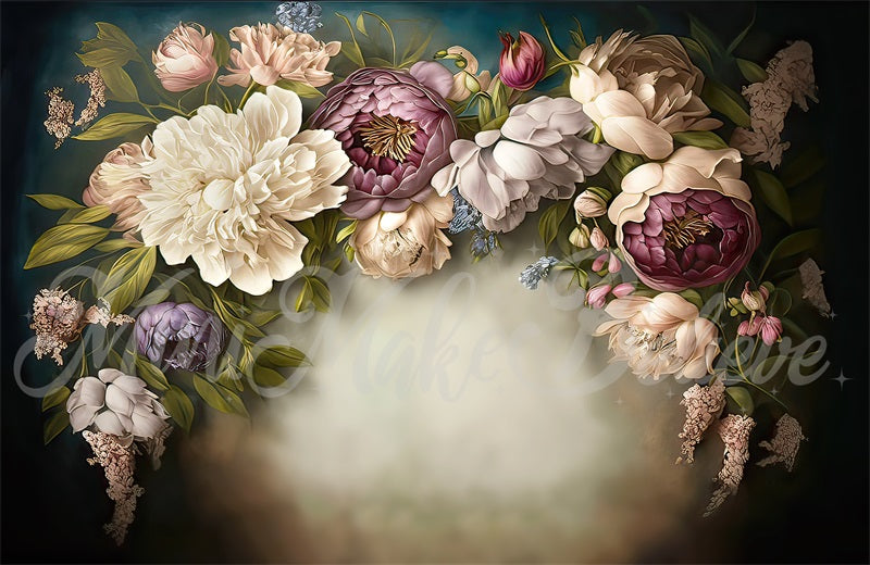 Kate Beige Painterly Fine Art Floral Backdrop Designed by Mini MakeBelieve - Kate Backdrop AU
