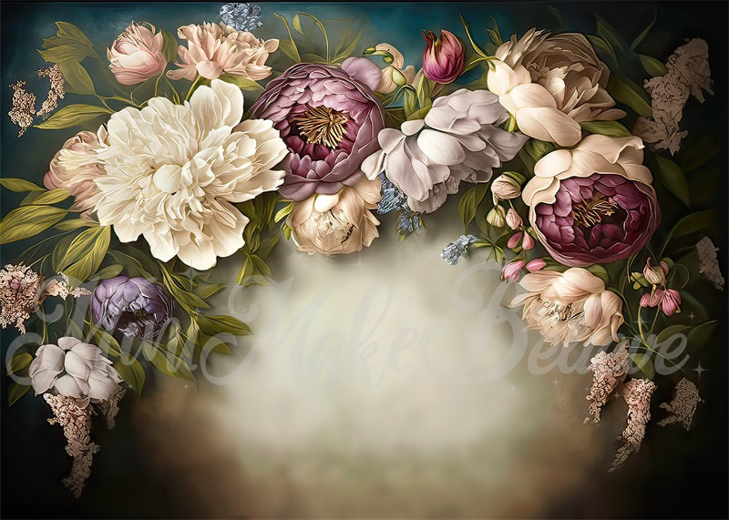 Kate Beige Painterly Fine Art Floral Backdrop Designed by Mini MakeBelieve - Kate Backdrop AU