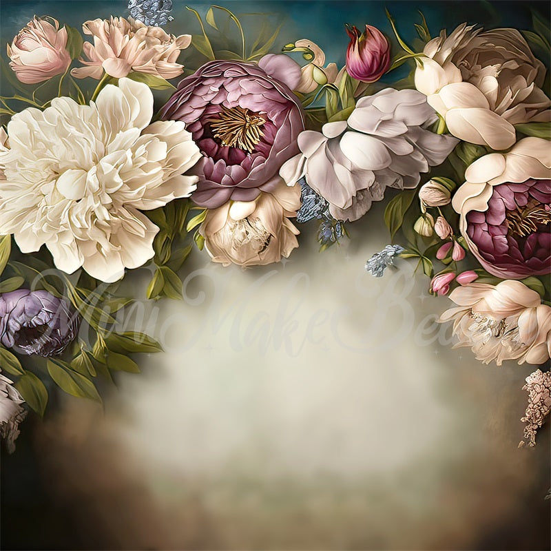 Kate Beige Painterly Fine Art Floral Backdrop Designed by Mini MakeBelieve - Kate Backdrop AU