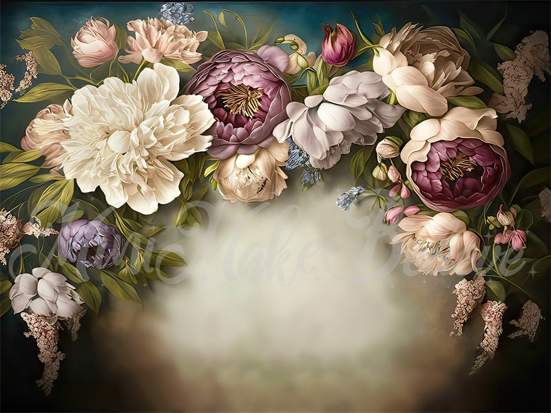 Kate Beige Painterly Fine Art Floral Backdrop Designed by Mini MakeBelieve - Kate Backdrop AU