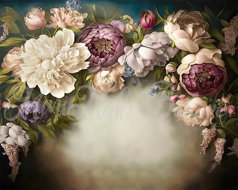 Kate Beige Painterly Fine Art Floral Backdrop Designed by Mini MakeBelieve - Kate Backdrop AU