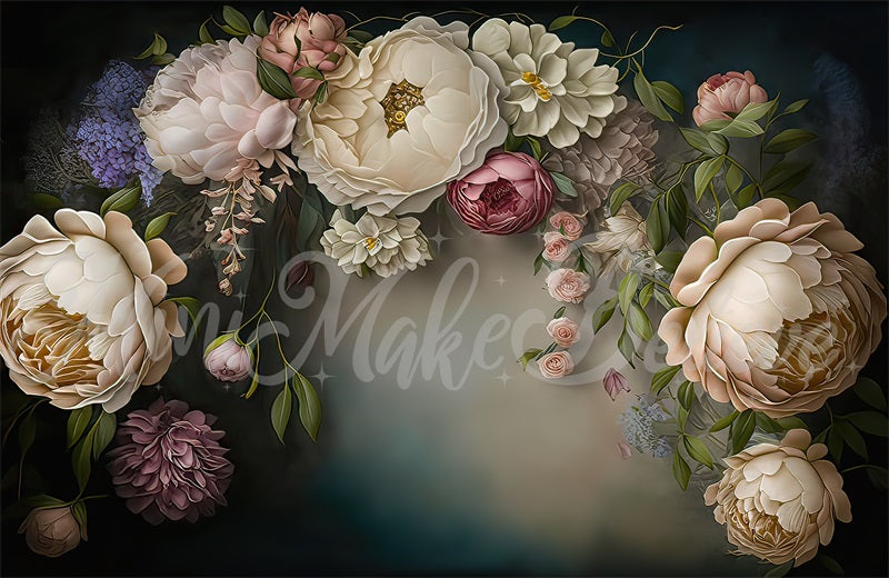 Kate Blue White Painterly Fine Art Floral Backdrop Designed by Mini MakeBelieve - Kate Backdrop AU