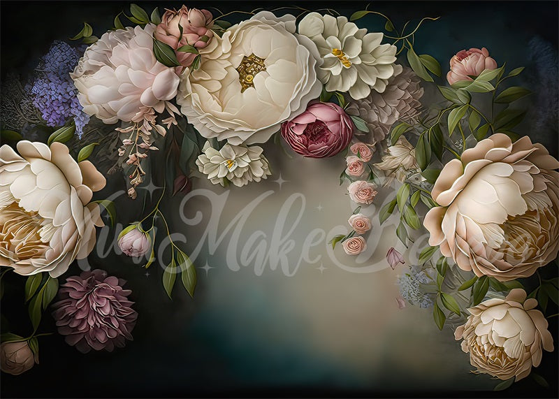 Kate Blue White Painterly Fine Art Floral Backdrop Designed by Mini MakeBelieve - Kate Backdrop AU