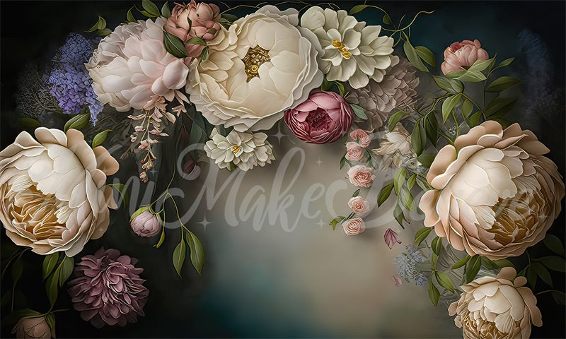 Kate Blue White Painterly Fine Art Floral Backdrop Designed by Mini MakeBelieve - Kate Backdrop AU