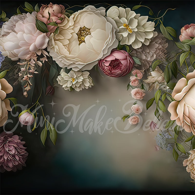 Kate Blue White Painterly Fine Art Floral Backdrop Designed by Mini MakeBelieve - Kate Backdrop AU