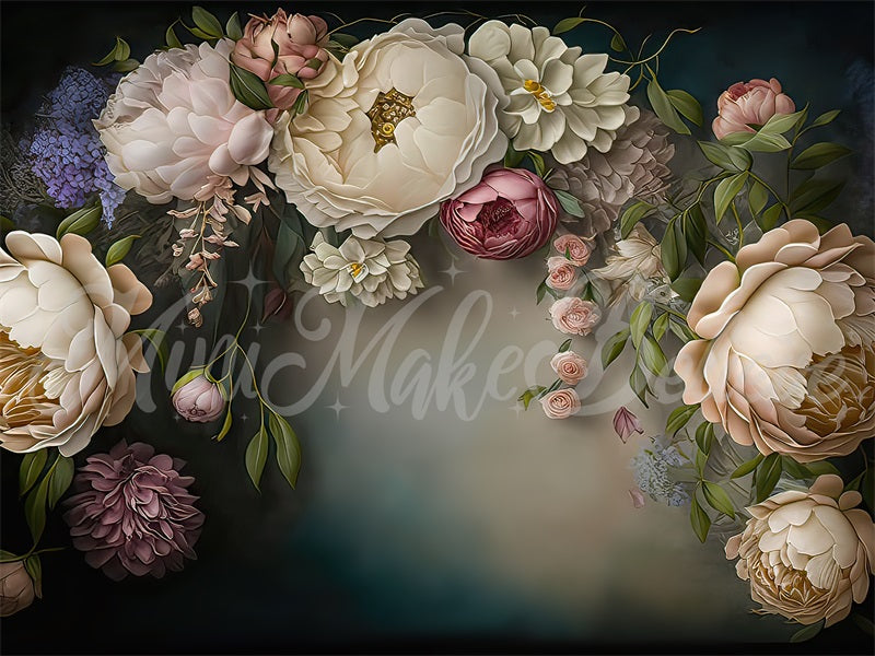 Kate Blue White Painterly Fine Art Floral Backdrop Designed by Mini MakeBelieve - Kate Backdrop AU