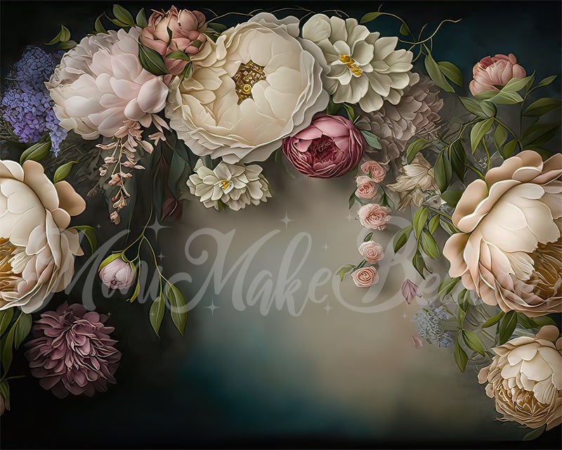 Kate Blue White Painterly Fine Art Floral Backdrop Designed by Mini MakeBelieve - Kate Backdrop AU