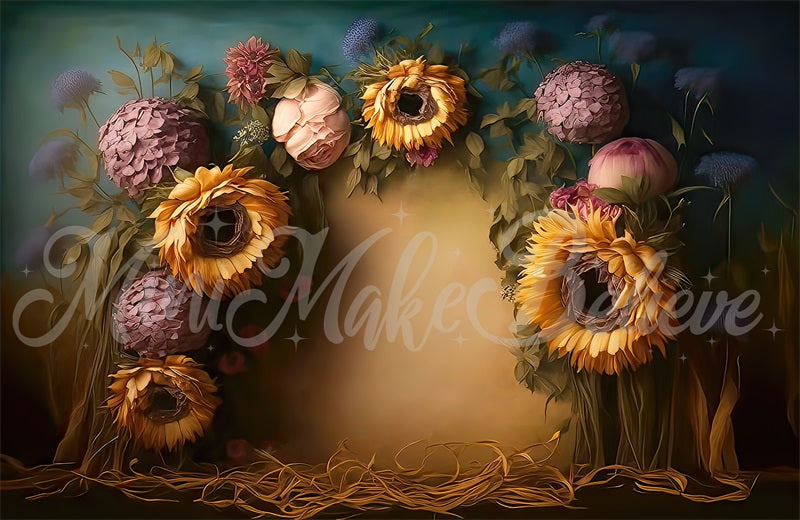 Kate Sunflowers Painterly Fine Art Floral Backdrop Designed by Mini MakeBelieve - Kate Backdrop AU