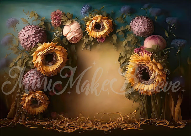 Kate Sunflowers Painterly Fine Art Floral Backdrop Designed by Mini MakeBelieve - Kate Backdrop AU