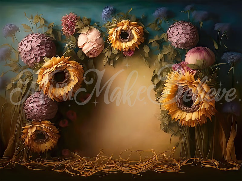 Kate Sunflowers Painterly Fine Art Floral Backdrop Designed by Mini MakeBelieve - Kate Backdrop AU