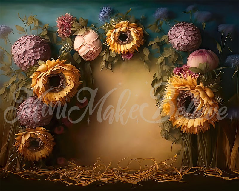 Kate Sunflowers Painterly Fine Art Floral Backdrop Designed by Mini MakeBelieve - Kate Backdrop AU