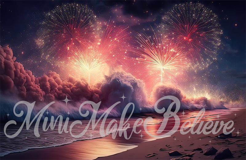 Kate Painterly Night Beach Fireworks Backdrop Designed by Mini MakeBelieve - Kate Backdrop AU
