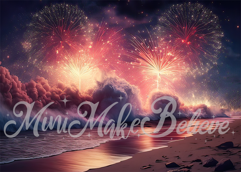 Kate Painterly Night Beach Fireworks Backdrop Designed by Mini MakeBelieve - Kate Backdrop AU
