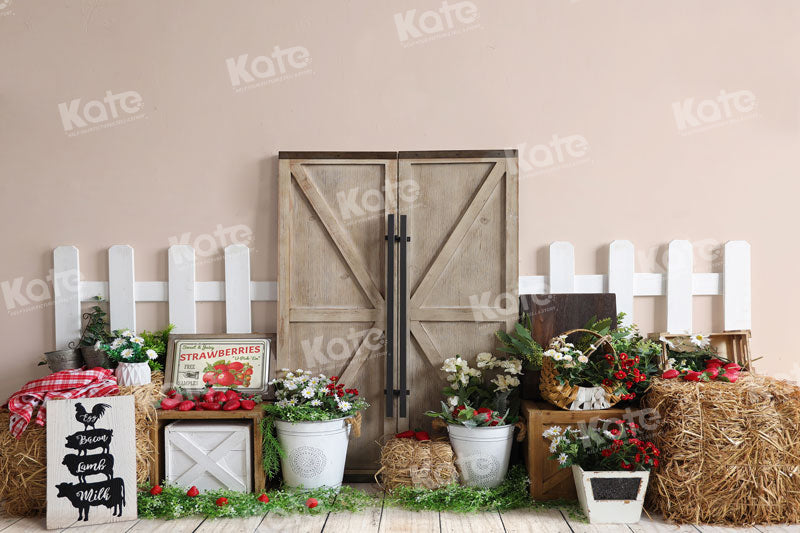 Kate Farm Barn Door Strawberry Haystack Backdrop for Photography - Kate Backdrop AU