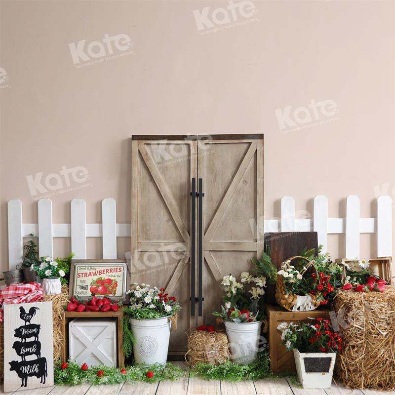 Kate Farm Barn Door Strawberry Haystack Backdrop for Photography - Kate Backdrop AU