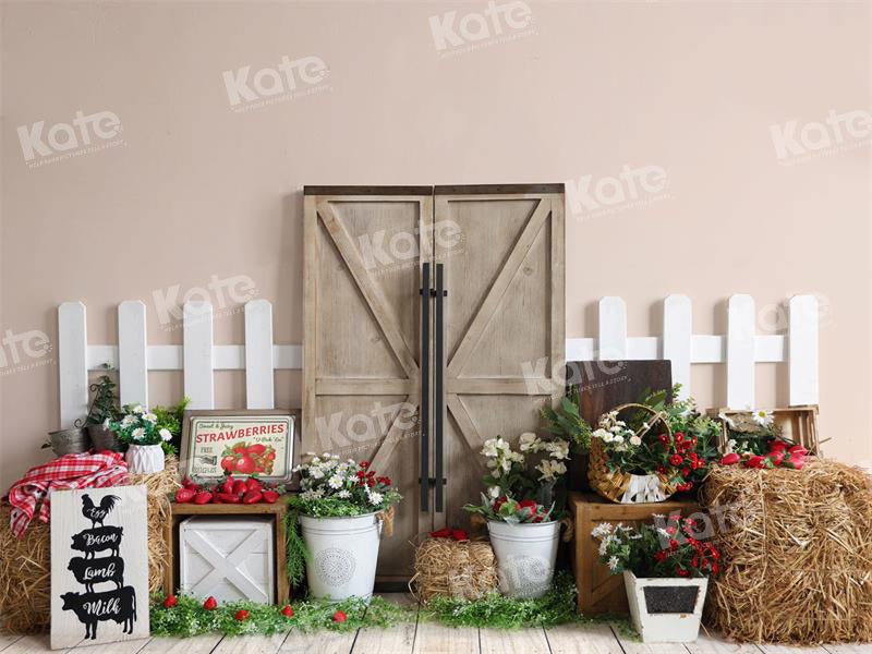 Kate Farm Barn Door Strawberry Haystack Backdrop for Photography - Kate Backdrop AU