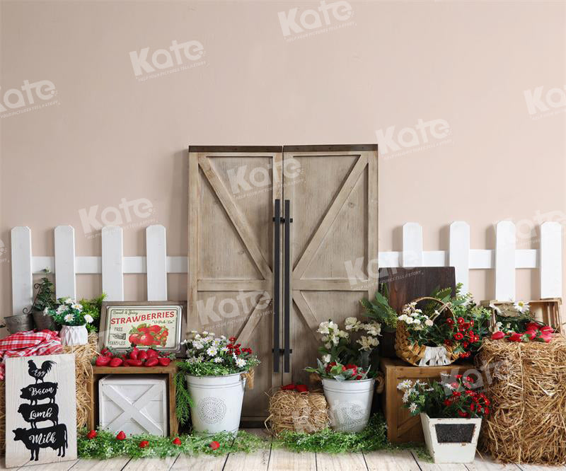 Kate Farm Barn Door Strawberry Haystack Backdrop for Photography - Kate Backdrop AU