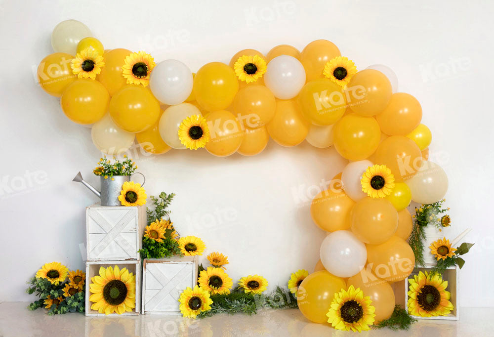 Kate Yellow Balloon Sunflower Backdrop Cake Smash Designed by Emetselch - Kate Backdrop AU