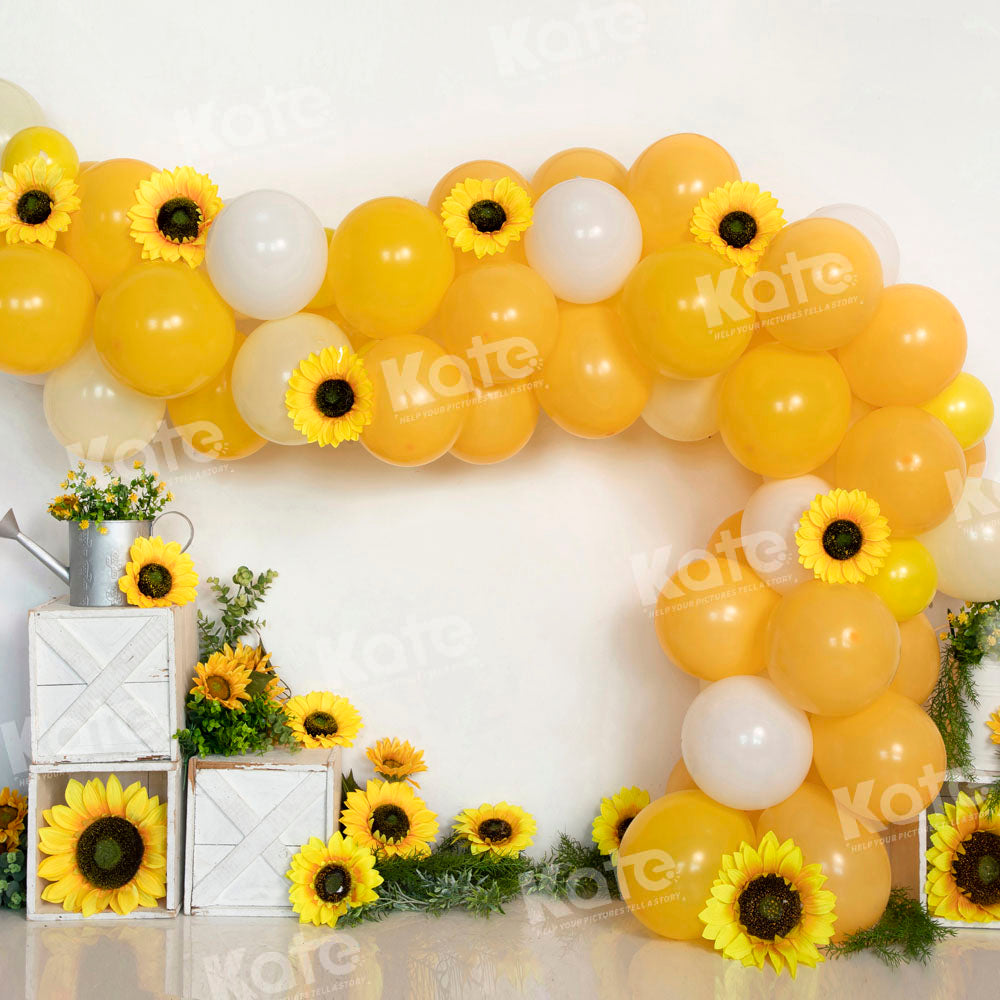 Kate Yellow Balloon Sunflower Backdrop Cake Smash Designed by Emetselch - Kate Backdrop AU