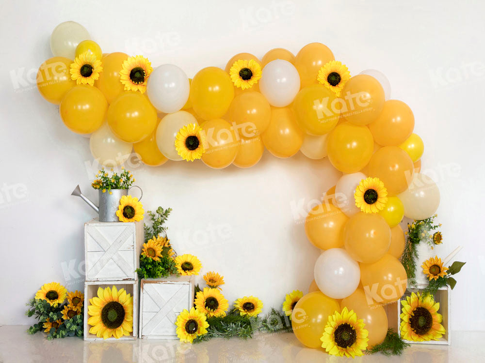 Kate Yellow Balloon Sunflower Backdrop Cake Smash Designed by Emetselch - Kate Backdrop AU