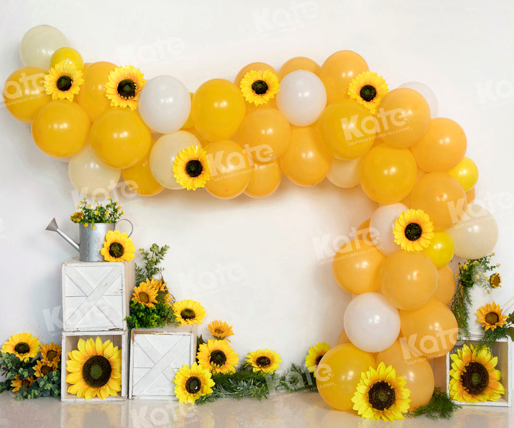 Kate Yellow Balloon Sunflower Backdrop Cake Smash Designed by Emetselch - Kate Backdrop AU