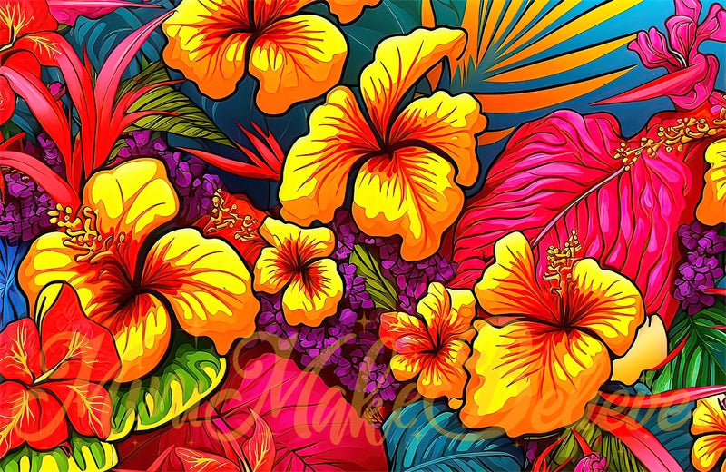 Kate Summer Backdrop Color Pop Art Tropical Flowers Designed by Mini MakeBelieve - Kate Backdrop AU