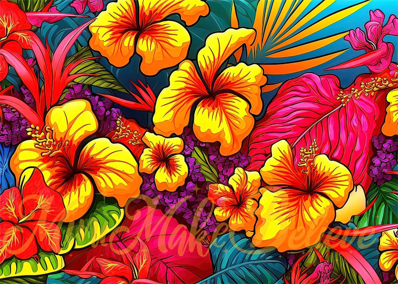 Kate Summer Backdrop Color Pop Art Tropical Flowers Designed by Mini MakeBelieve - Kate Backdrop AU