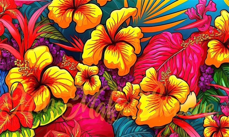 Kate Summer Backdrop Color Pop Art Tropical Flowers Designed by Mini MakeBelieve - Kate Backdrop AU