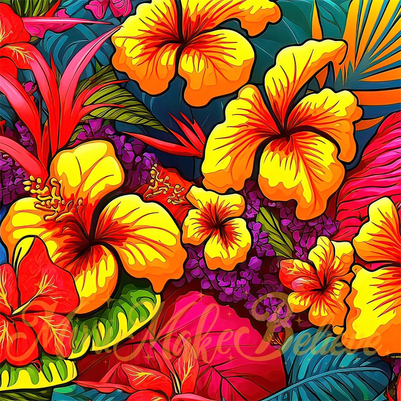 Kate Summer Backdrop Color Pop Art Tropical Flowers Designed by Mini MakeBelieve - Kate Backdrop AU