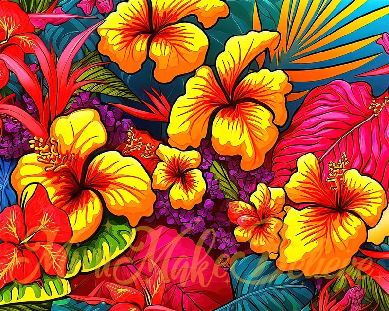 Kate Summer Backdrop Color Pop Art Tropical Flowers Designed by Mini MakeBelieve - Kate Backdrop AU