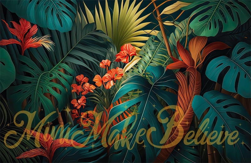 Kate Pop Art Green Tropical Flowers Backdrop Designed by Mini MakeBelieve - Kate Backdrop AU