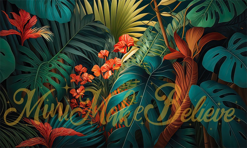 Kate Pop Art Green Tropical Flowers Backdrop Designed by Mini MakeBelieve - Kate Backdrop AU