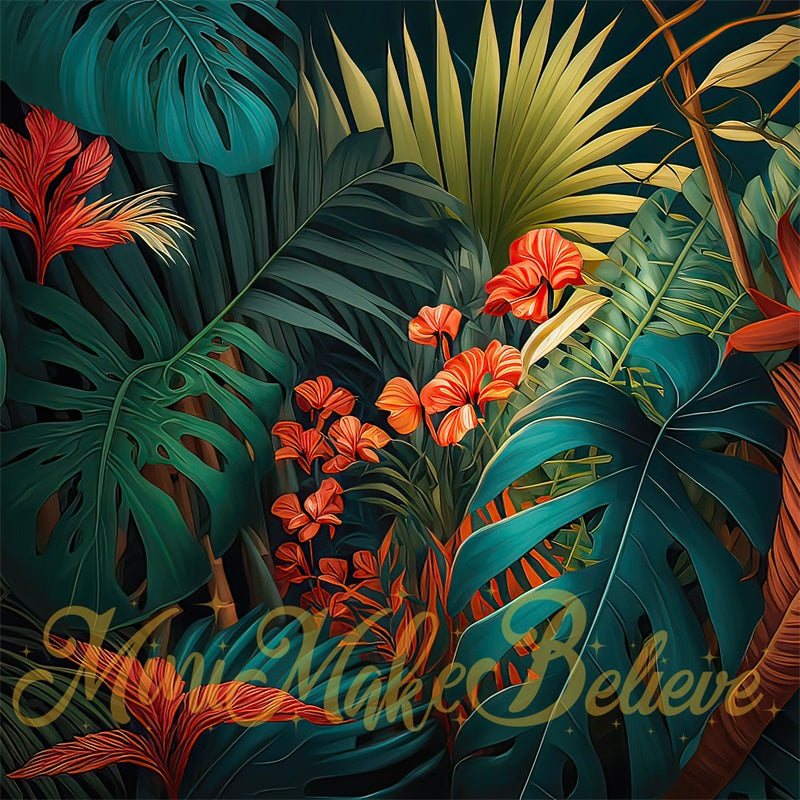 Kate Pop Art Green Tropical Flowers Backdrop Designed by Mini MakeBelieve - Kate Backdrop AU