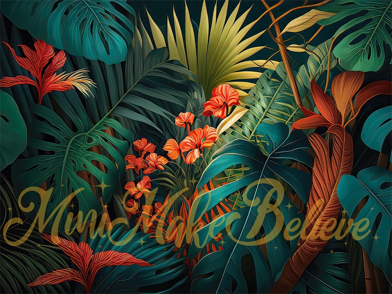 Kate Pop Art Green Tropical Flowers Backdrop Designed by Mini MakeBelieve - Kate Backdrop AU