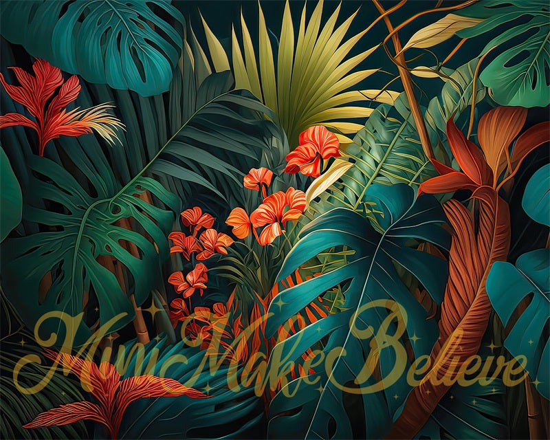 Kate Pop Art Green Tropical Flowers Backdrop Designed by Mini MakeBelieve - Kate Backdrop AU