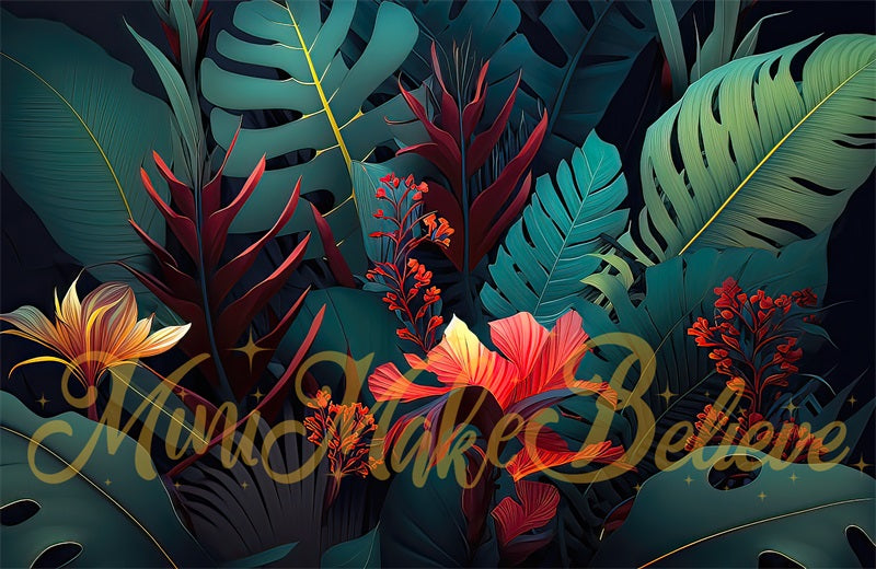 Kate Pop Art Green Tropical Leaves Backdrop Designed by Mini MakeBelieve - Kate Backdrop AU