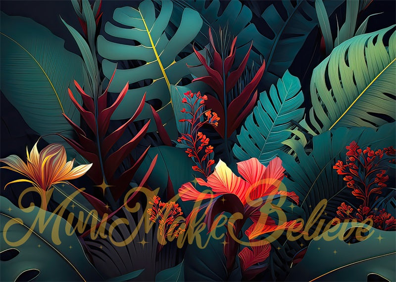 Kate Pop Art Green Tropical Leaves Backdrop Designed by Mini MakeBelieve - Kate Backdrop AU