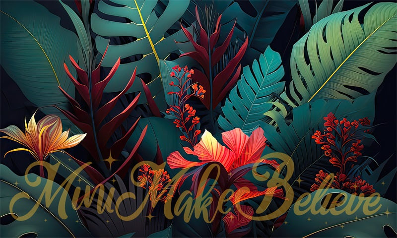 Kate Pop Art Green Tropical Leaves Backdrop Designed by Mini MakeBelieve - Kate Backdrop AU