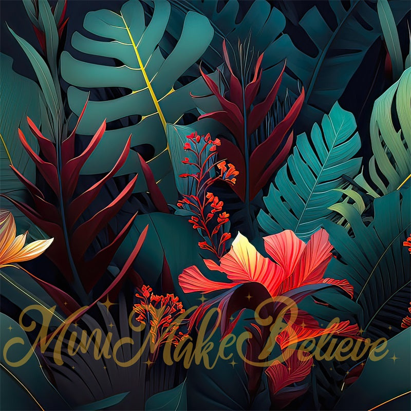 Kate Pop Art Green Tropical Leaves Backdrop Designed by Mini MakeBelieve - Kate Backdrop AU
