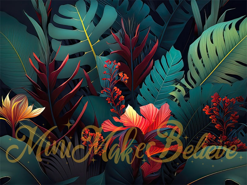 Kate Pop Art Green Tropical Leaves Backdrop Designed by Mini MakeBelieve - Kate Backdrop AU