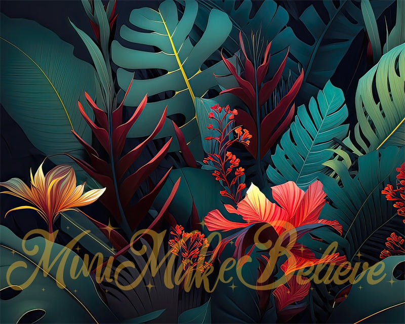Kate Pop Art Green Tropical Leaves Backdrop Designed by Mini MakeBelieve - Kate Backdrop AU