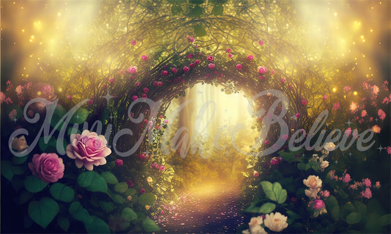 Kate Painterly Fine Art Enchanted Forest with Roses Backdrop Designed by Mini MakeBelieve - Kate Backdrop AU