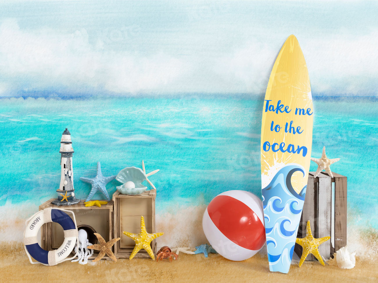 Kate Summer Sea Ocean Surfboard Beach Backdrop for Photography - Kate Backdrop AU
